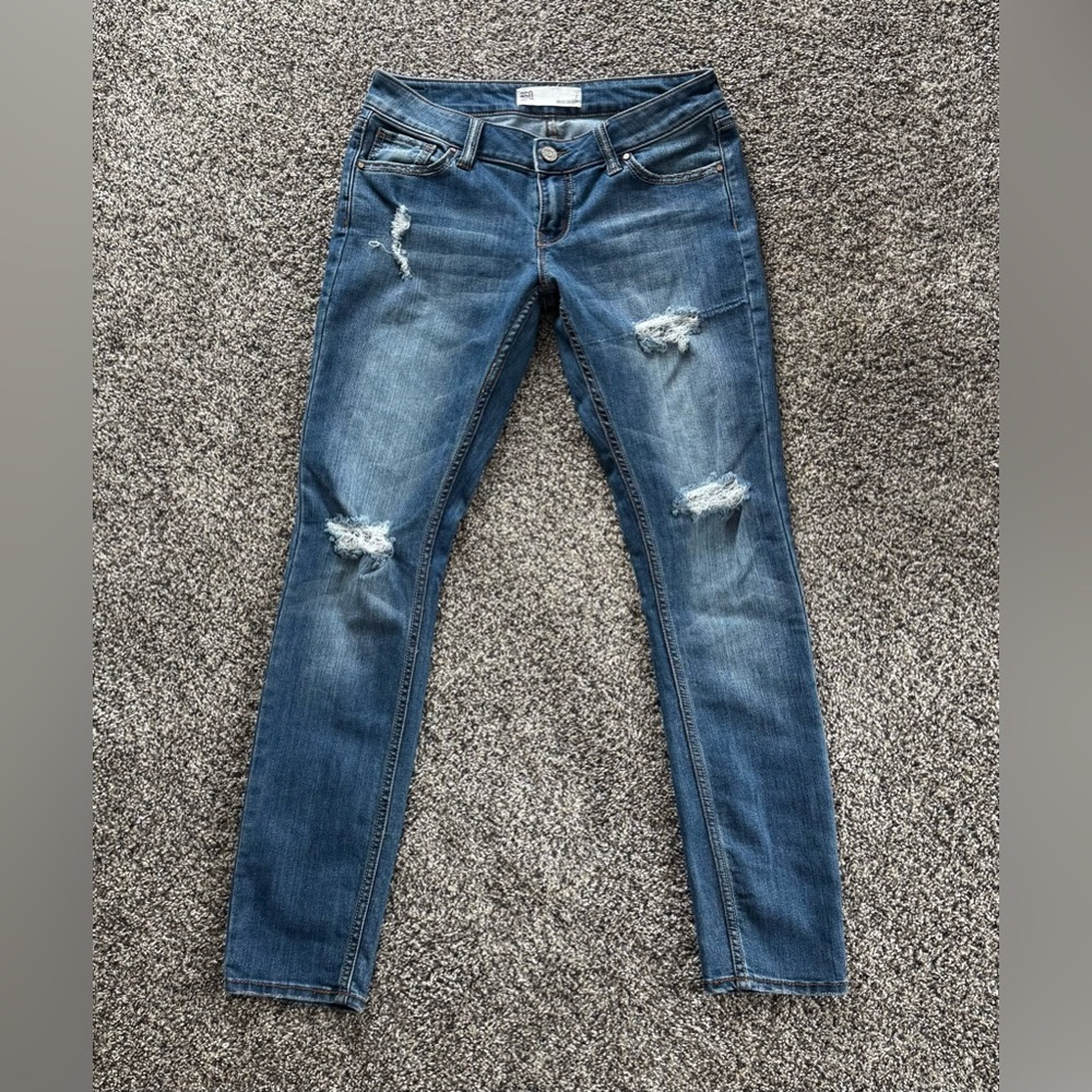 RSQ Women's Distressed Skinny Jeans in Blue
